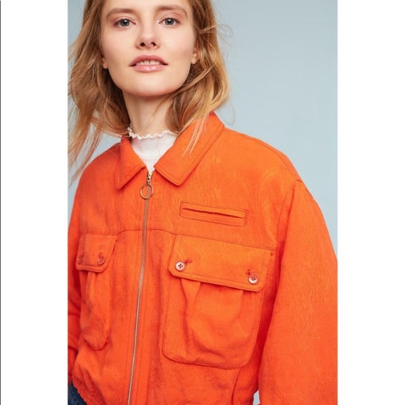 Anthropologie Cartonnier Eisenhower Orange Jacquard Bomber Jacket 
Sz XS - Picture 2 of 12
